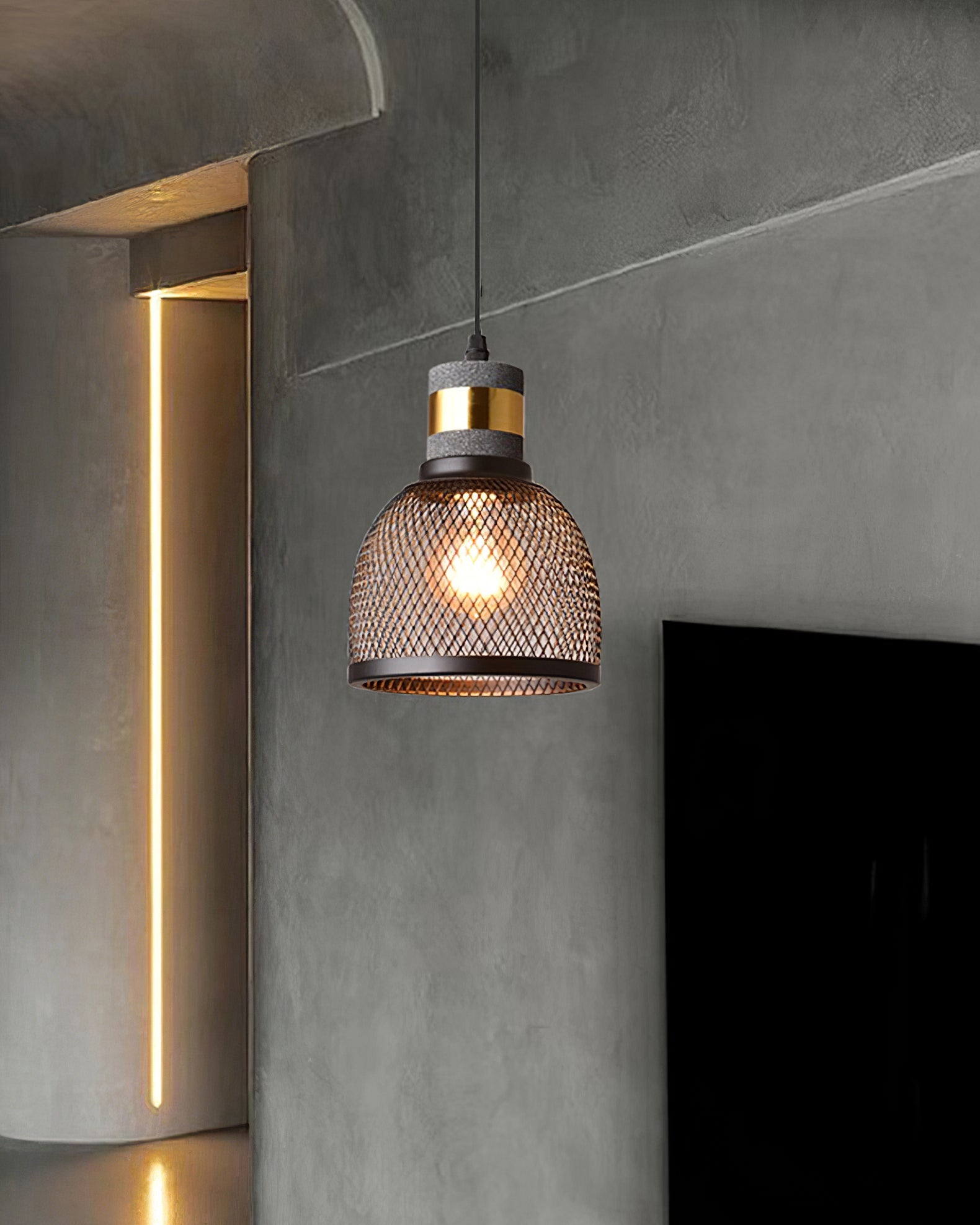 Pendant Light Cement Metal 9.8 in Adjustable Indoor Ceiling Lamp Black Grey Dining Kitchen Bedroom Accent | Thomler