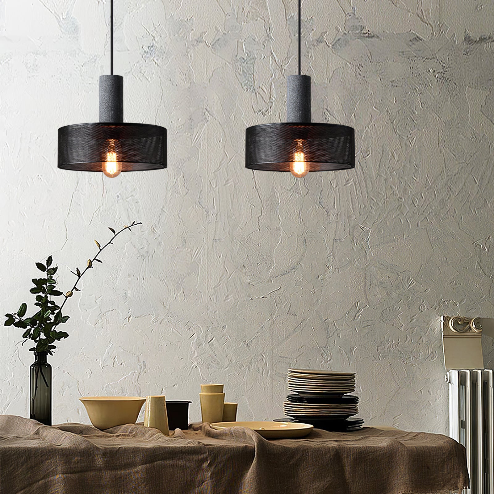 Pendant Light Cement Metal 9.8 in Adjustable Indoor Ceiling Lamp Black Grey Dining Kitchen Bedroom Accent | Thomler