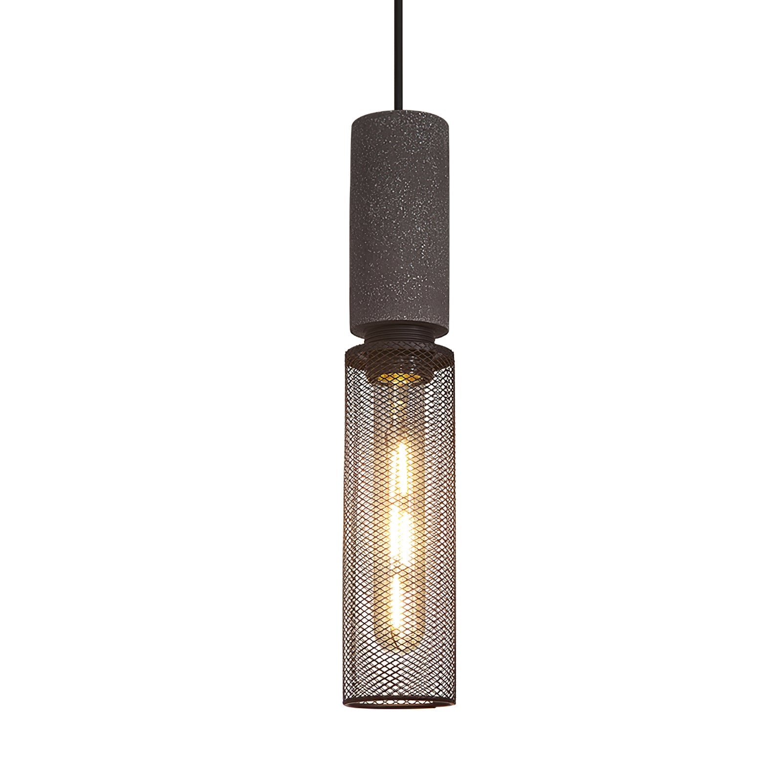 Pendant Light Cement Metal 9.8 in Adjustable Indoor Ceiling Lamp Black Grey Dining Kitchen Bedroom Accent | Thomler