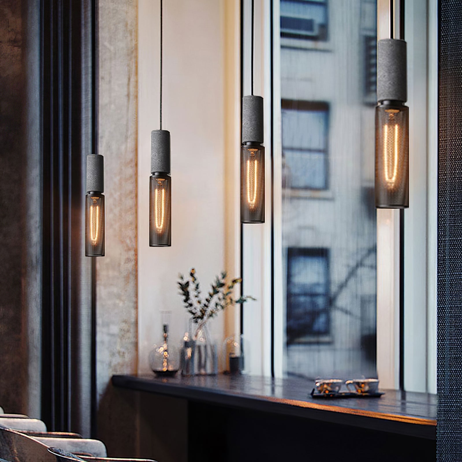 Pendant Light Cement Metal 9.8 in Adjustable Indoor Ceiling Lamp Black Grey Dining Kitchen Bedroom Accent | Thomler
