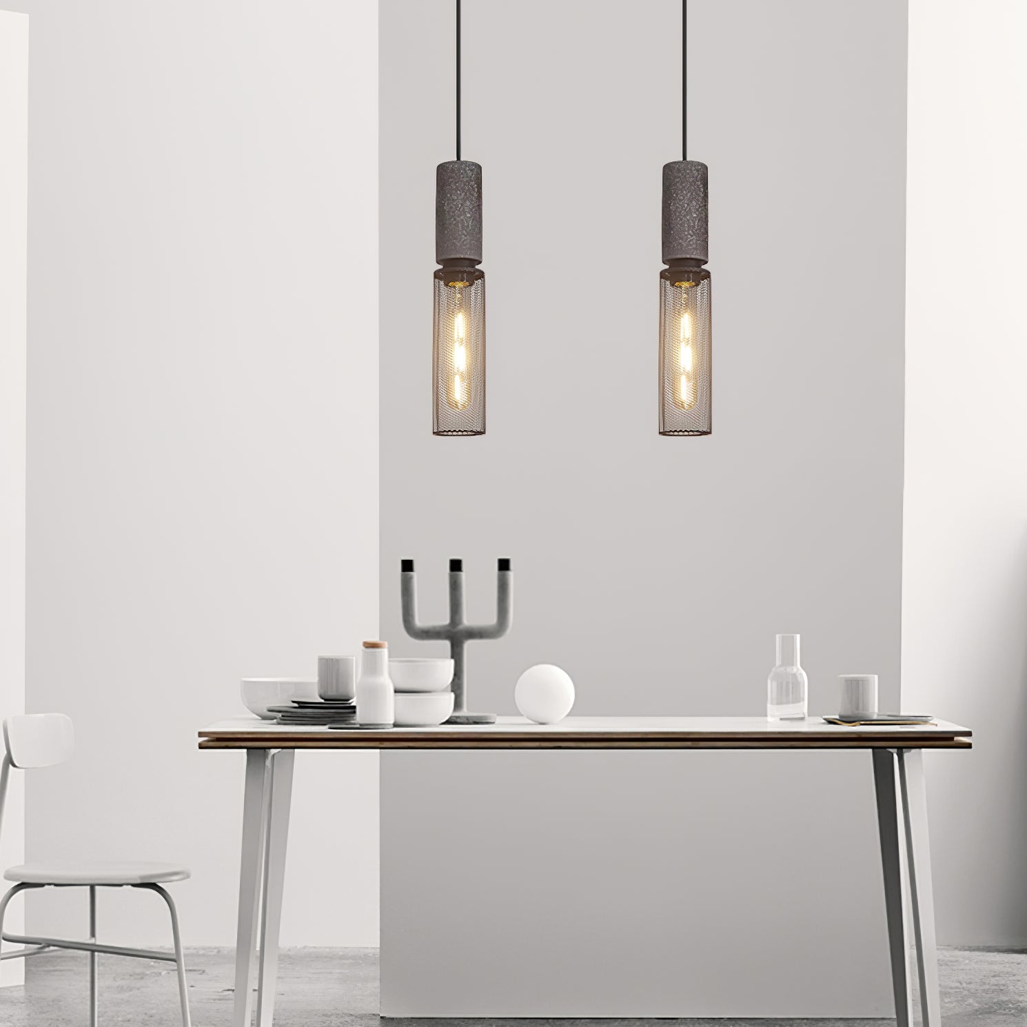 Pendant Light Cement Metal 9.8 in Adjustable Indoor Ceiling Lamp Black Grey Dining Kitchen Bedroom Accent | Thomler