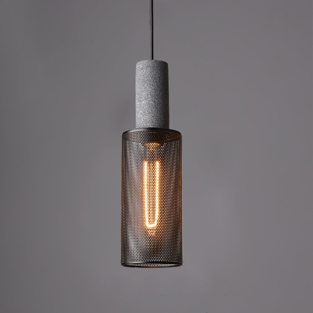 Pendant Light Cement Metal 9.8 in Adjustable Indoor Ceiling Lamp Black Grey Dining Kitchen Bedroom Accent | Thomler