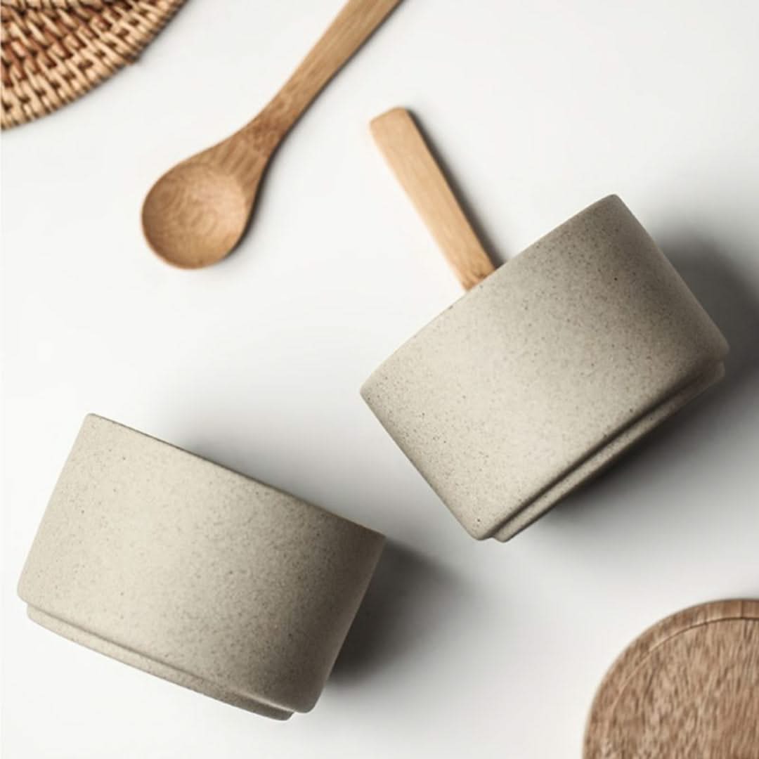 Ceramic Seasoning Canisters with Bamboo Lids & Wooden Spoons – Kitchen Counter Organizer for Salt, Sugar & Spice Storage | Thomler