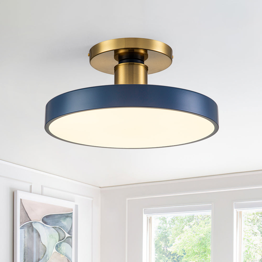 Ceiling Light Metal Acrylic 40.0 cm Navy Blue Brass Living Room Dimmable LED Semi Flush Mount Fixture | Thomler