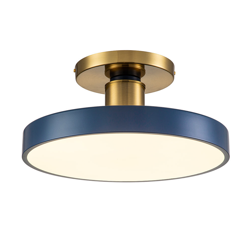 Ceiling Light Metal Acrylic 40.0 cm Navy Blue Brass Living Room Dimmable LED Semi Flush Mount Fixture | Thomler