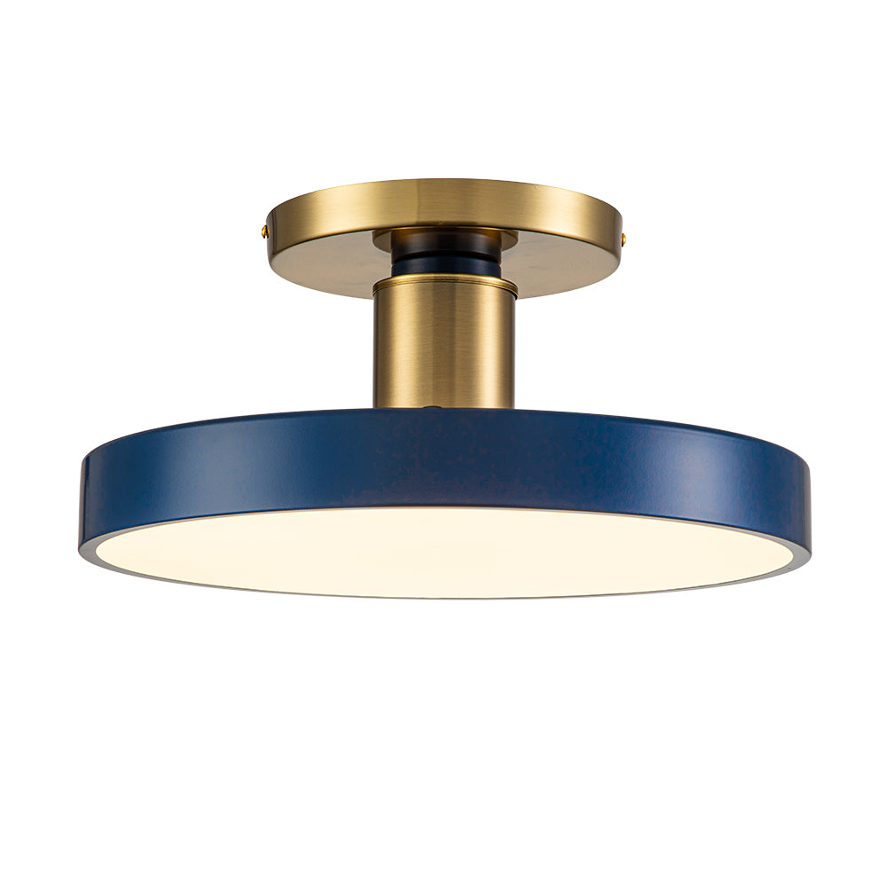 Ceiling Light Metal Acrylic 40.0 cm Navy Blue Brass Living Room Dimmable LED Semi Flush Mount Fixture | Thomler