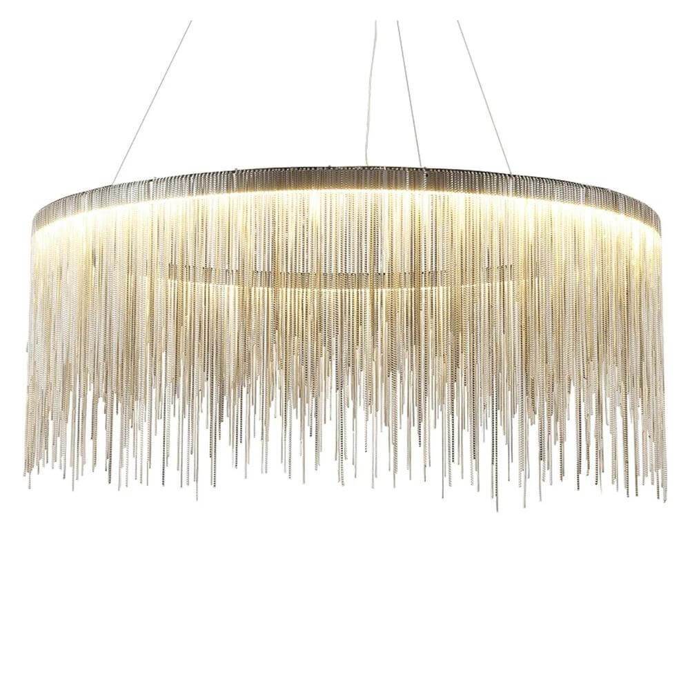 Circular Aluminum LED Chandelier Modern Ring Pendant Light Silver Finish for Dining Room Kitchen Bedroom Adjustable Height Ceiling Fixture | Thomler