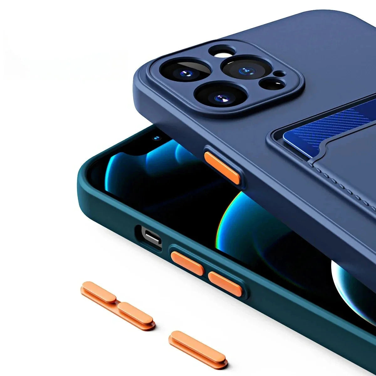 iPhone Silicone Case with Card Slot – Shock-Absorbing Protection with 1-2 Card Holder Pocket for iPhone 17 Pro Max 16 15 Plus – Raised | Thomler