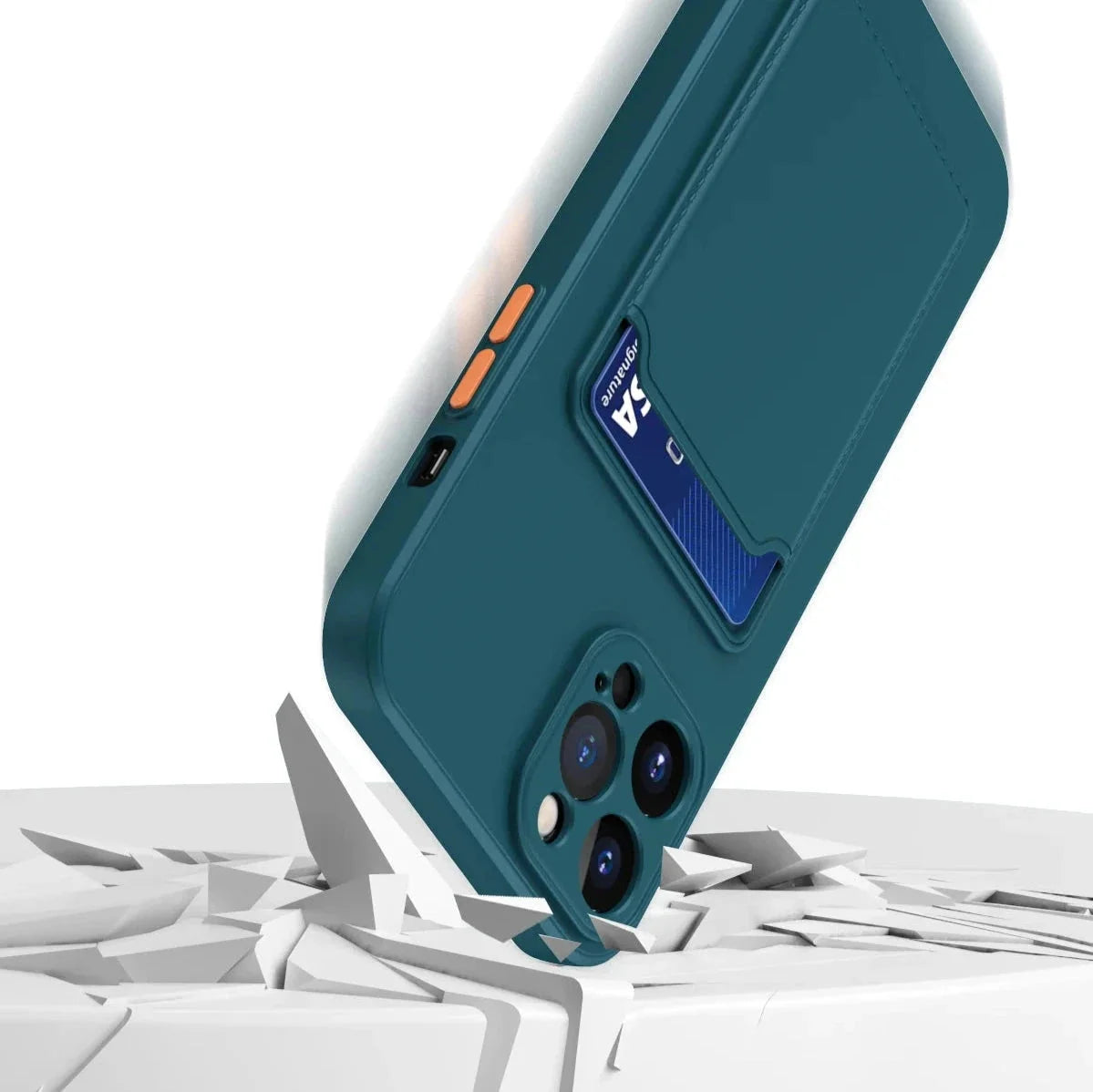 iPhone Silicone Case with Card Slot – Shock-Absorbing Protection with 1-2 Card Holder Pocket for iPhone 17 Pro Max 16 15 Plus – Raised | Thomler