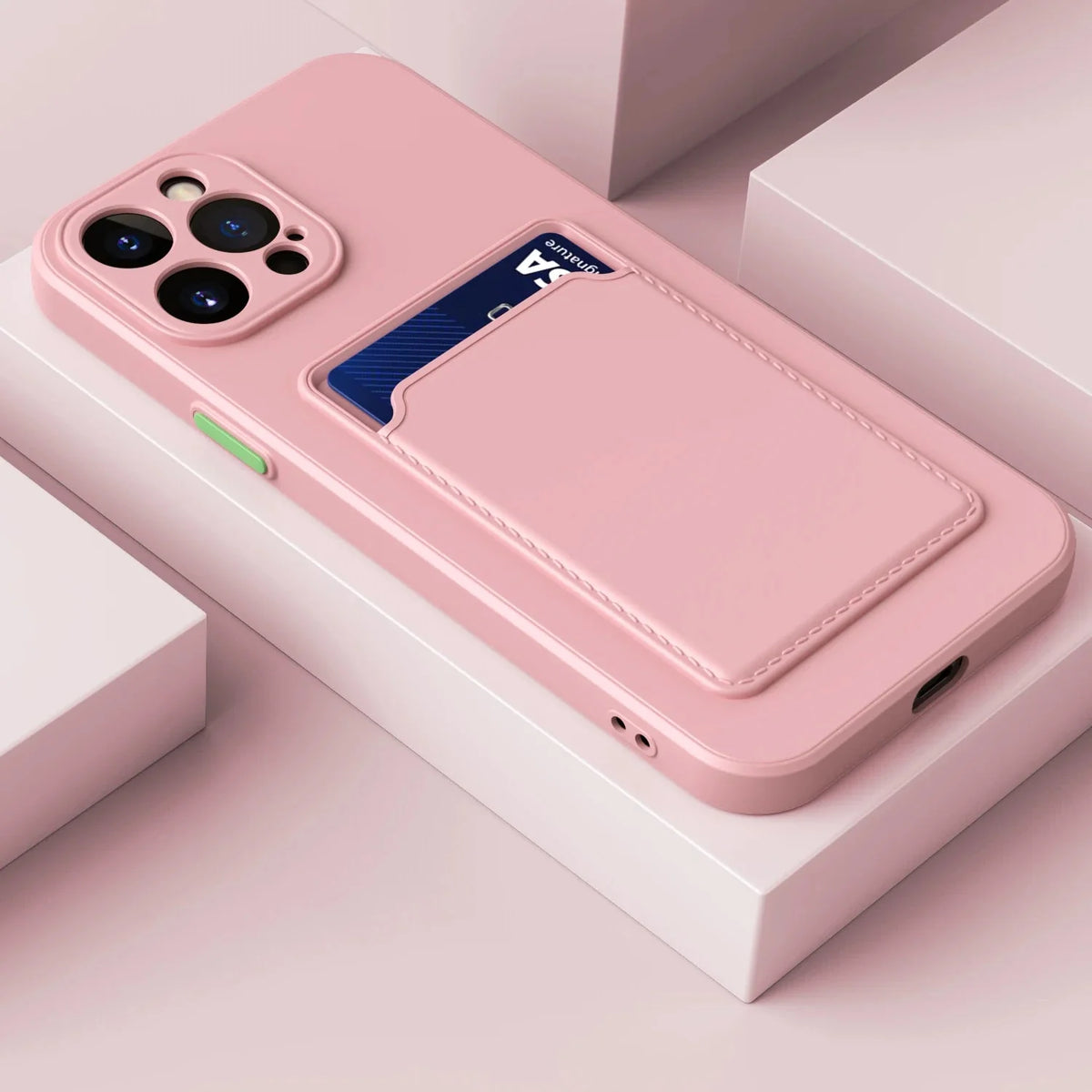 iPhone Silicone Case with Card Slot – Shock-Absorbing Protection with 1-2 Card Holder Pocket for iPhone 17 Pro Max 16 15 Plus – Raised | Thomler