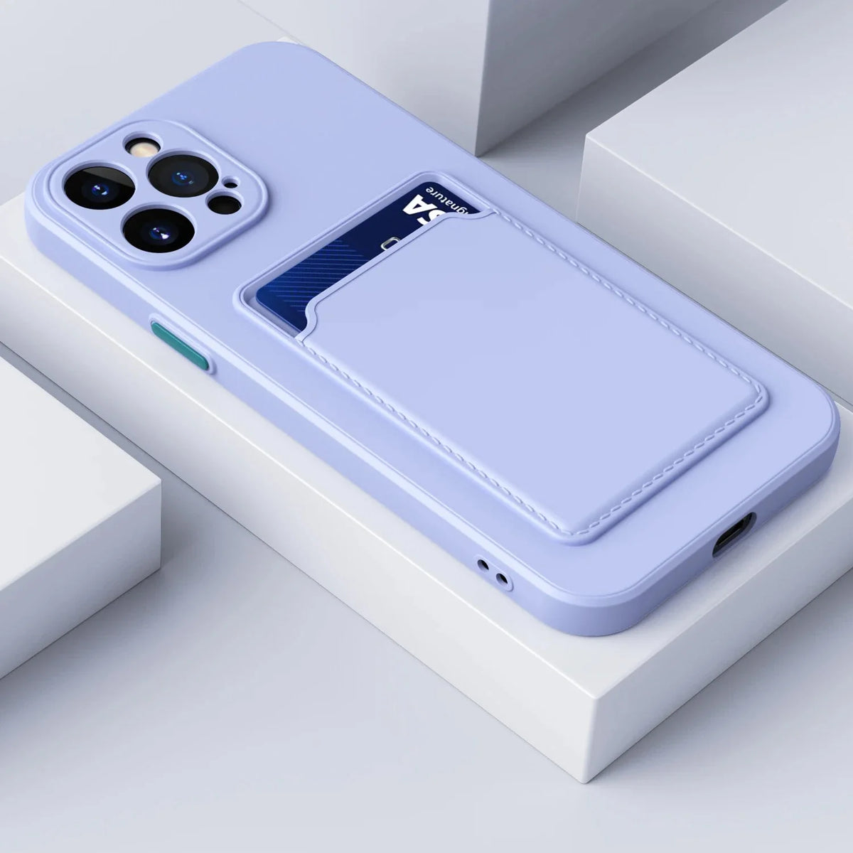 iPhone Silicone Case with Card Slot – Shock-Absorbing Protection with 1-2 Card Holder Pocket for iPhone 17 Pro Max 16 15 Plus – Raised | Thomler