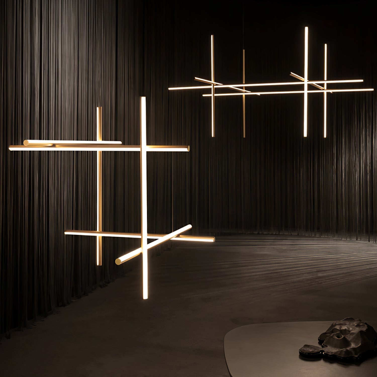 Pendant Light Aluminium Integrated LED 175.0 cm Black Modern Dining Room Linear Chandelier Modular Ceiling Lighting | Thomler