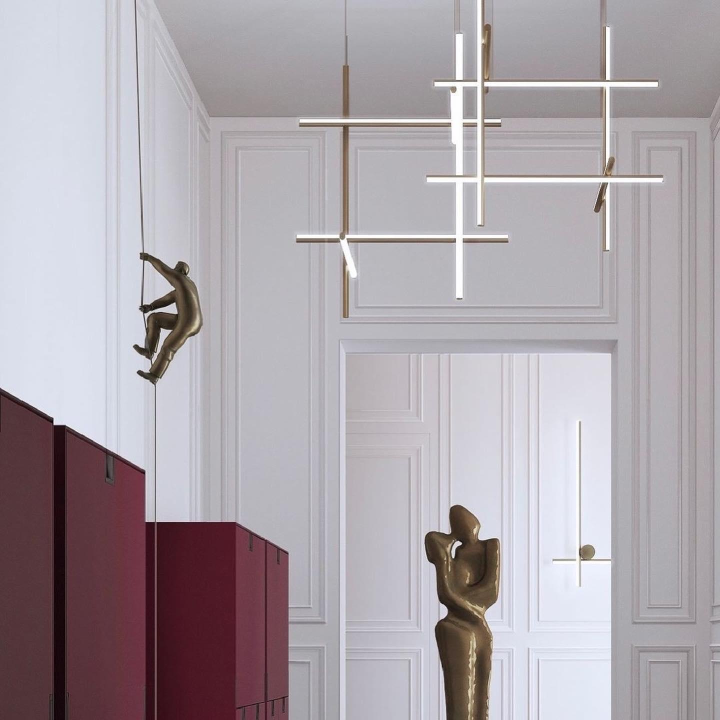 Pendant Light Aluminium Integrated LED 175.0 cm Black Modern Dining Room Linear Chandelier Modular Ceiling Lighting | Thomler