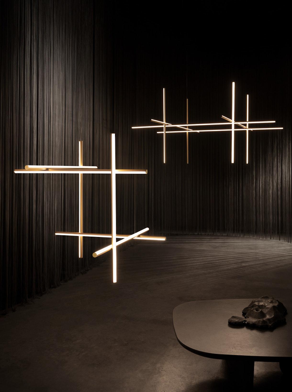 Pendant Light Aluminium Integrated LED 175.0 cm Black Modern Dining Room Linear Chandelier Modular Ceiling Lighting | Thomler