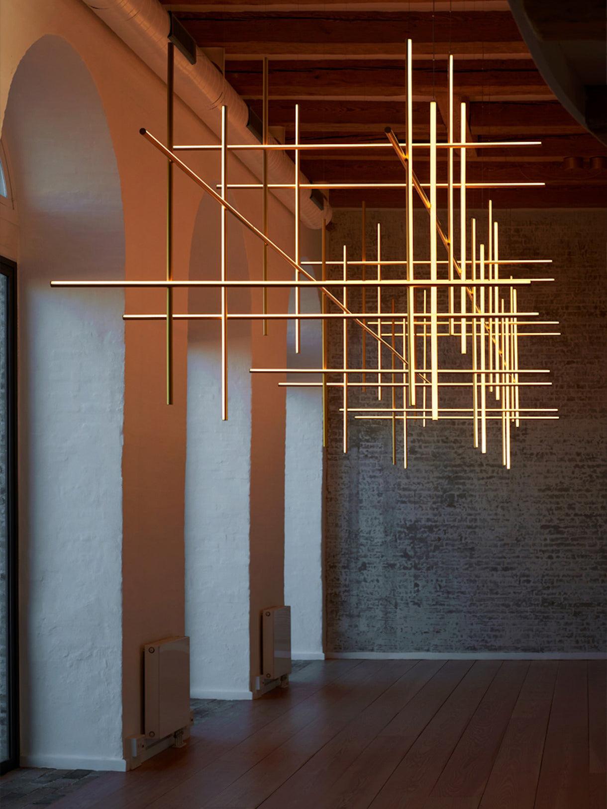 Pendant Light Aluminium Integrated LED 175.0 cm Black Modern Dining Room Linear Chandelier Modular Ceiling Lighting | Thomler