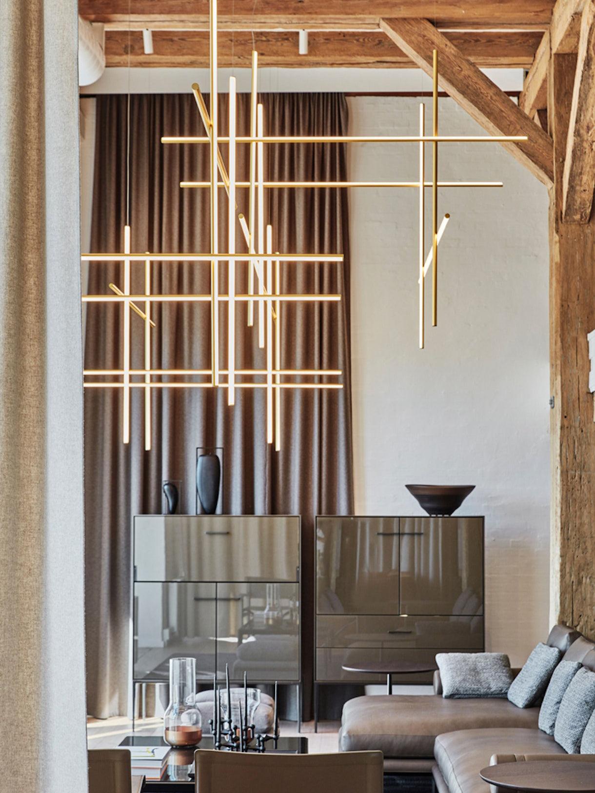 Pendant Light Aluminium Integrated LED 175.0 cm Black Modern Dining Room Linear Chandelier Modular Ceiling Lighting | Thomler