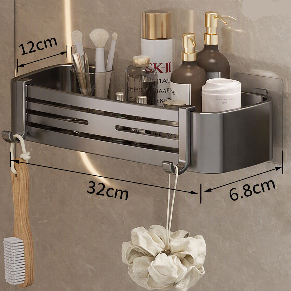 Drill-Free Aluminum Shower Caddy with Adhesive Mount – Rust-Resistant Storage Organizer for Toiletries, Shampoo & Bathroom Essentials | Thomler