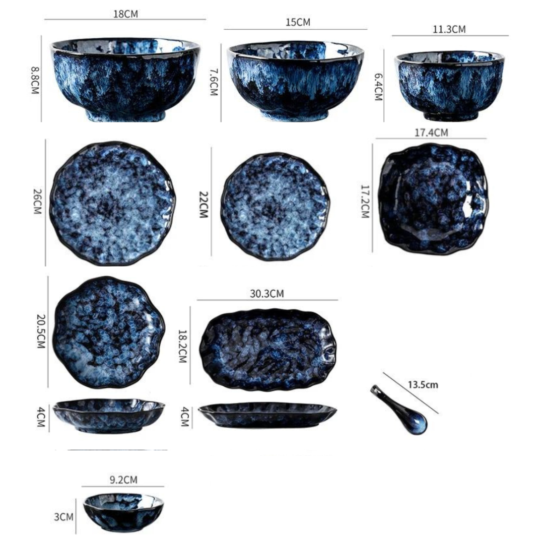 Dinnerware Set Ceramic 10-Piece 10 in Blue Starry Night Dining Tableware for Everyday Meals and Entertaining | Thomler