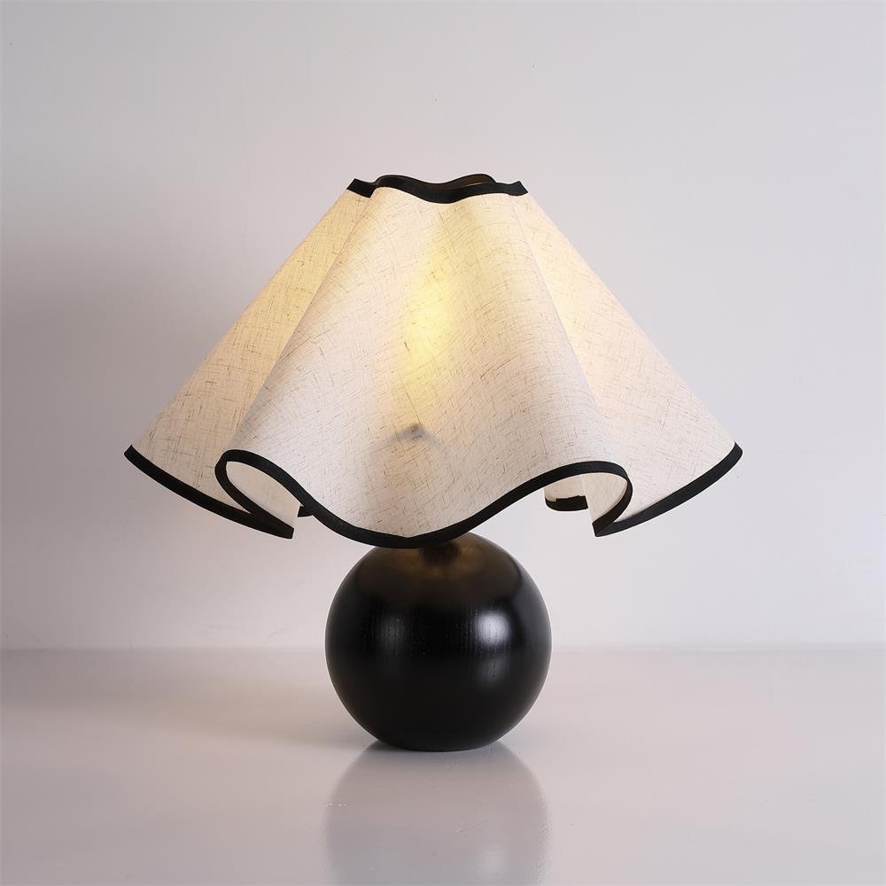 Table Lamp Wood 11.8 in (30.0 cm) Fabric Shade Indoor Desk Bedside Nightstand Light | Thomler
