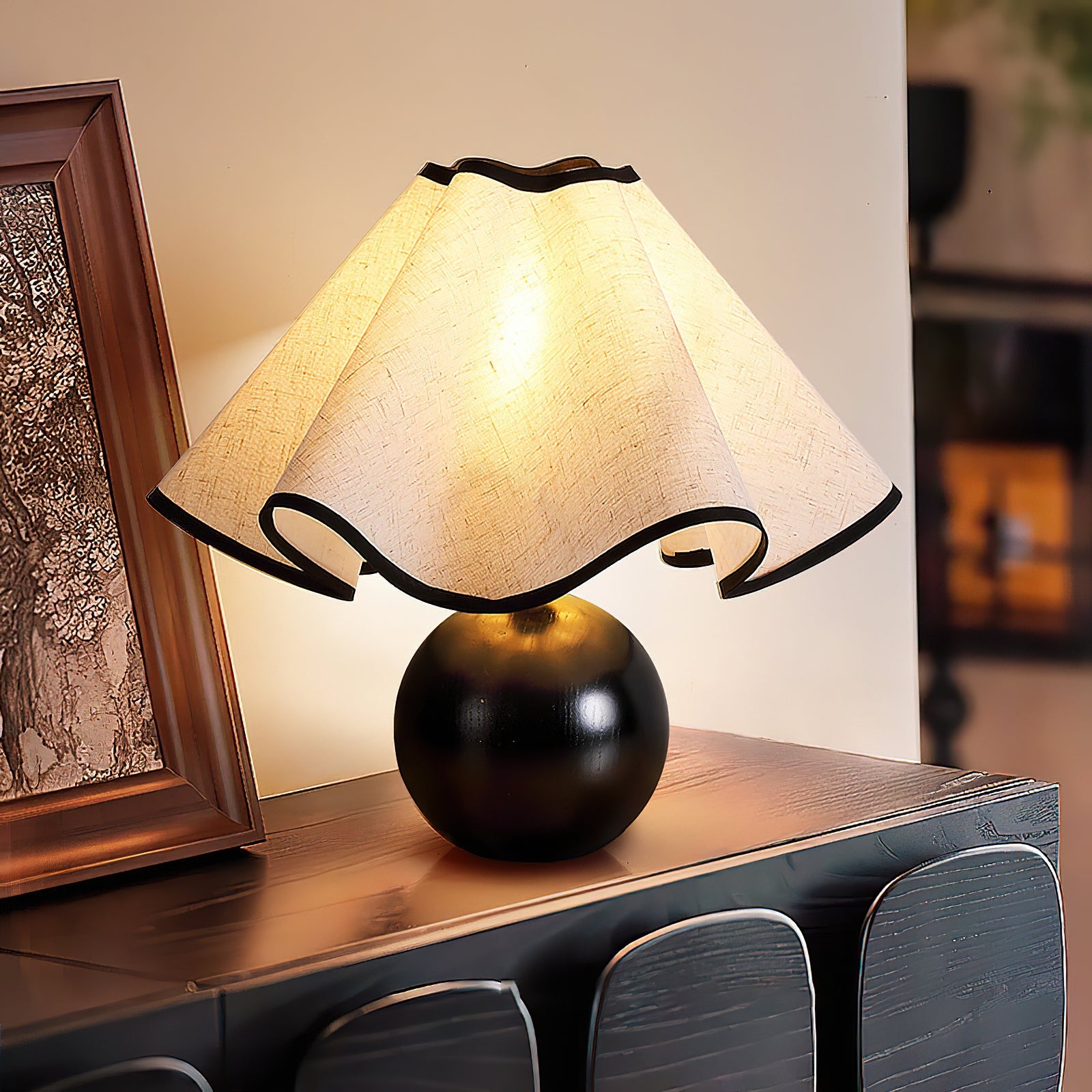Table Lamp Wood 11.8 in (30.0 cm) Fabric Shade Indoor Desk Bedside Nightstand Light | Thomler