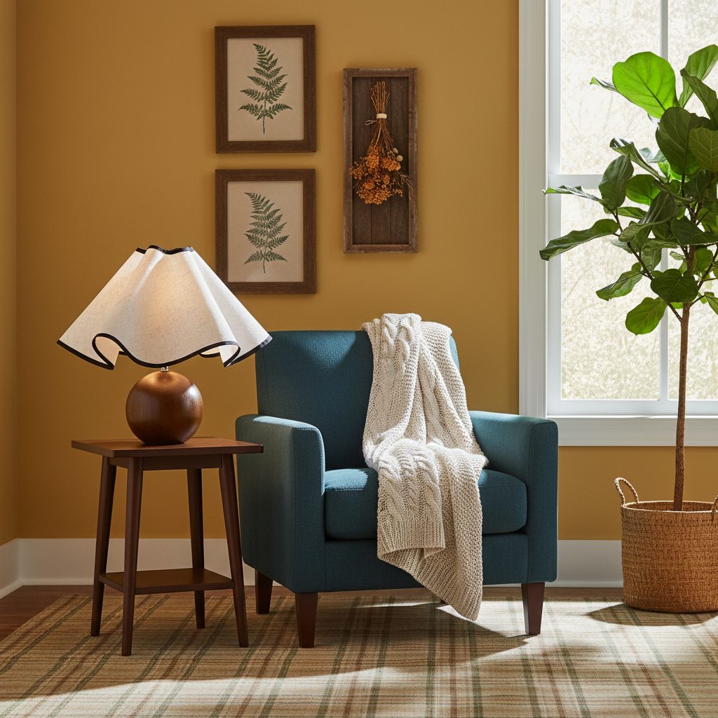 Table Lamp Wood 11.8 in (30.0 cm) Fabric Shade Indoor Desk Bedside Nightstand Light | Thomler