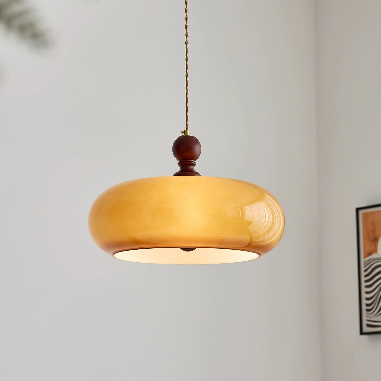 Pendant Light Glass Dome 15.7 in Walnut Brown Dining Room Kitchen Island Hanging Ceiling Lamp | Thomler