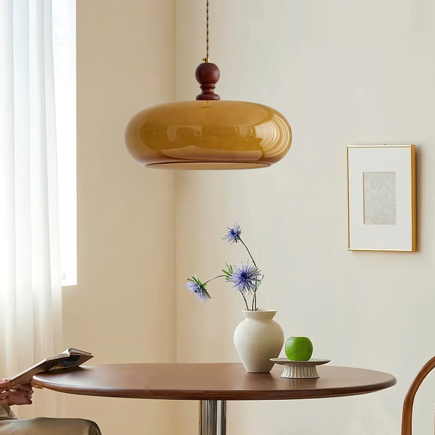Pendant Light Glass Dome 15.7 in Walnut Brown Dining Room Kitchen Island Hanging Ceiling Lamp | Thomler
