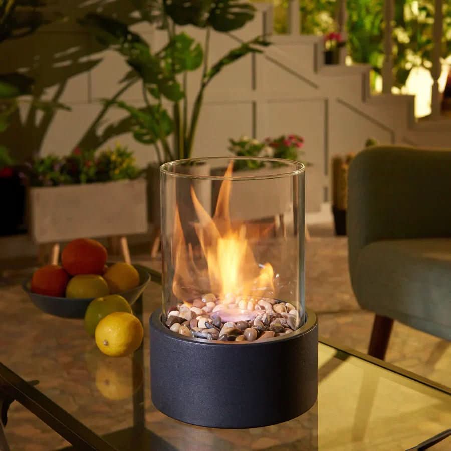 Tabletop Bioethanol Fireplace with Real Flame | Smokeless Indoor Outdoor Fire Bowl | Scandinavian Glass & Metal Table Fire Pit | Modern | Thomler
