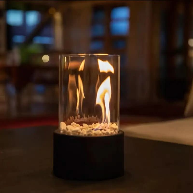 Tabletop Bioethanol Fireplace with Real Flame | Smokeless Indoor Outdoor Fire Bowl | Scandinavian Glass & Metal Table Fire Pit | Modern | Thomler