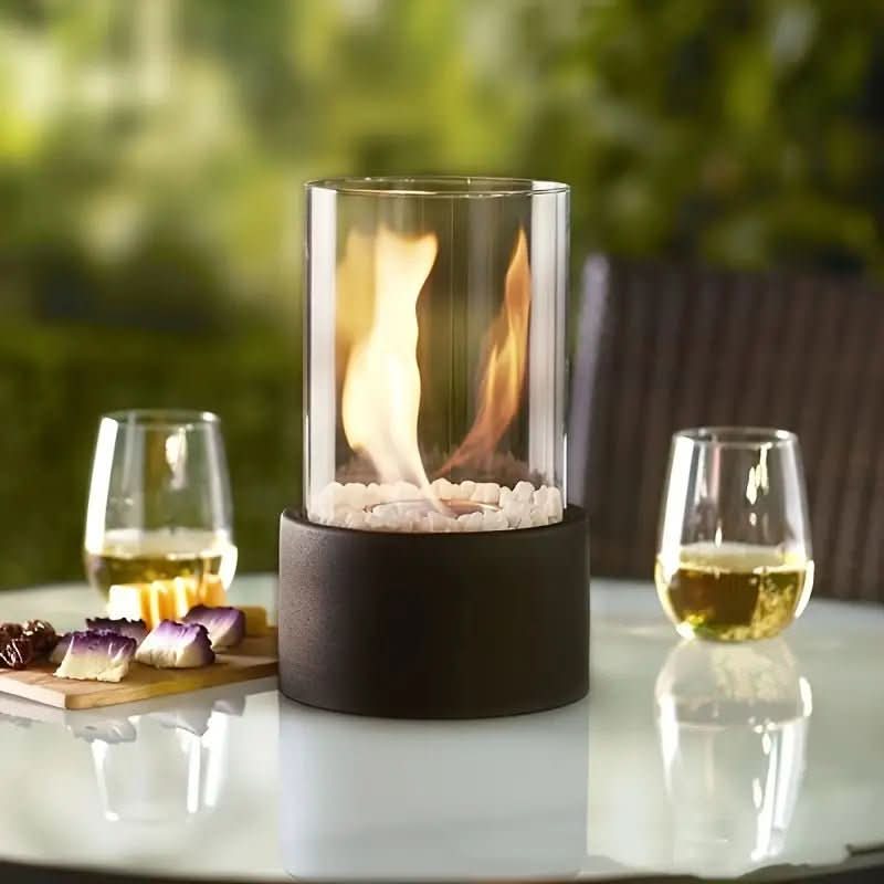 Tabletop Bioethanol Fireplace with Real Flame | Smokeless Indoor Outdoor Fire Bowl | Scandinavian Glass & Metal Table Fire Pit | Modern | Thomler