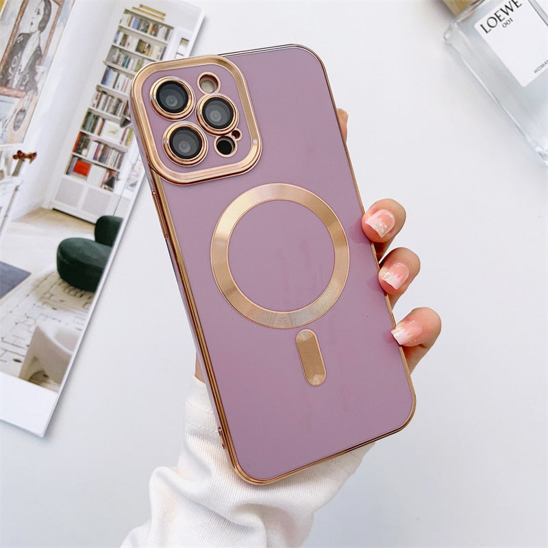 Metallic iPhone Case with Sliding Camera Cover & MagSafe for iPhone 14, 15, 16, 17 | Protective Shock-Absorbing Phone Case | Thomler