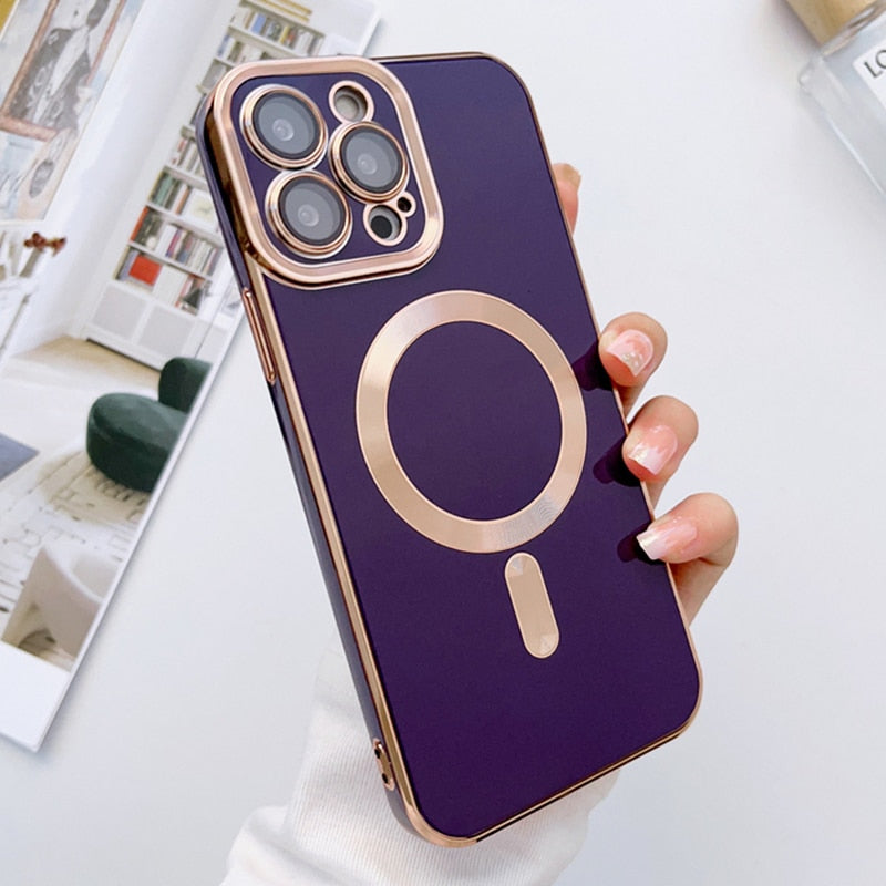 Metallic iPhone Case with Sliding Camera Cover & MagSafe for iPhone 14, 15, 16, 17 | Protective Shock-Absorbing Phone Case | Thomler