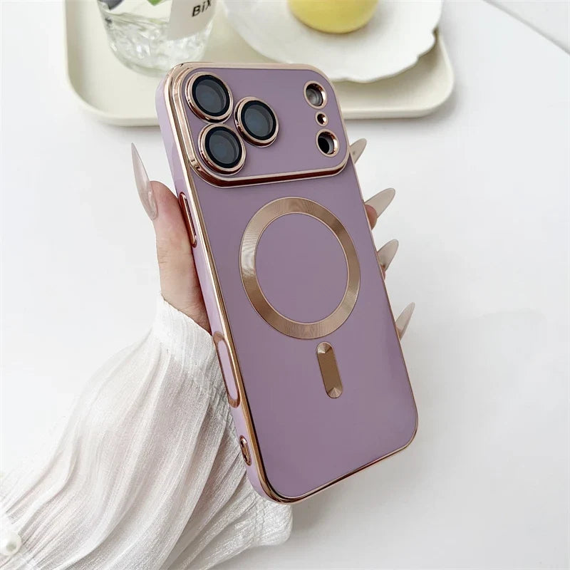 Metallic iPhone Case with Sliding Camera Cover & MagSafe for iPhone 14, 15, 16, 17 | Protective Shock-Absorbing Phone Case | Thomler