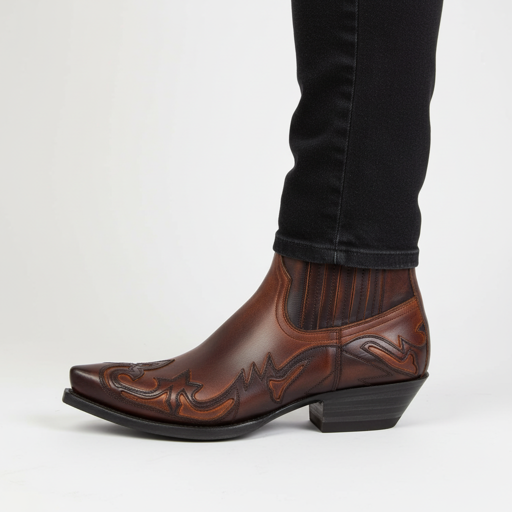 Embroidered Leather Western Boots for Women & Men – Mid-Calf Pull-On Cowgirl Cowboy Boots with Chunky Block Heel – Casual Riding Boots for | Thomler