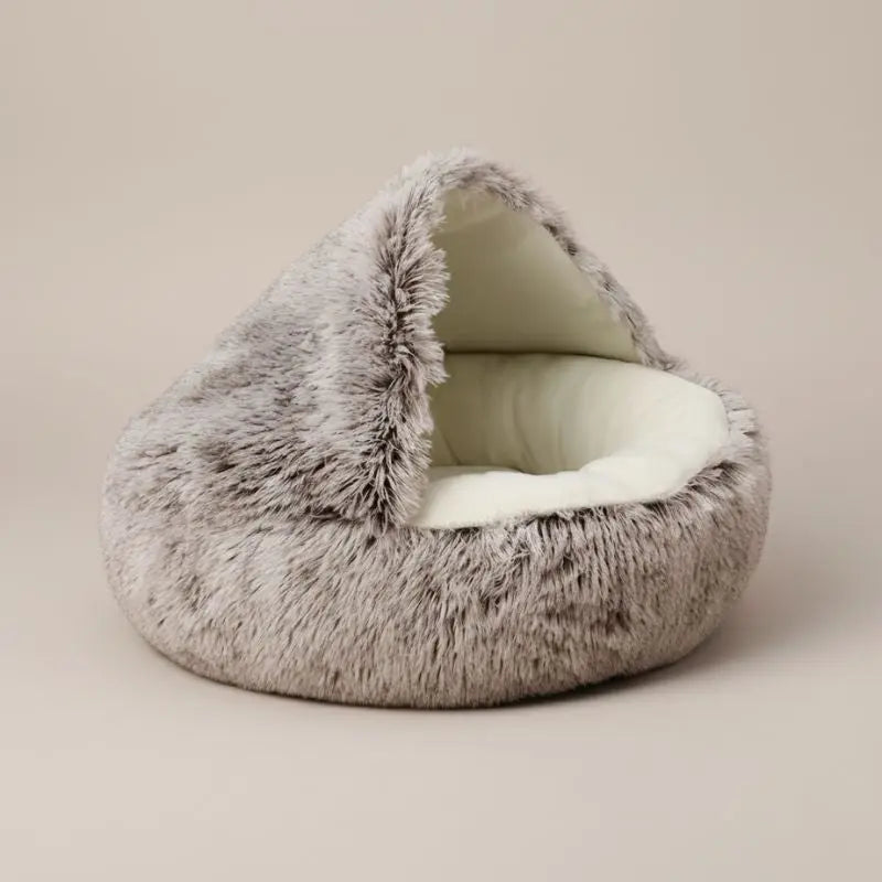 Pet Bed Plush Shelter Style Cosy Sleeping Cave For Small Dogs Cats Calming Enclosed Nest Indoor Resting Space | Thomler
