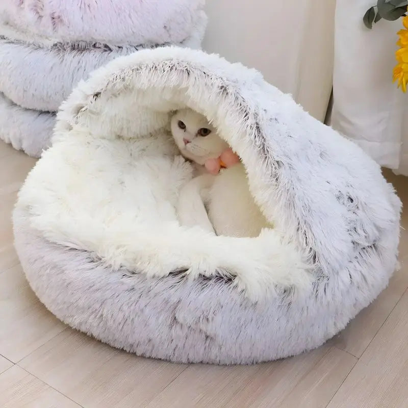Pet Bed Plush Shelter Style Cosy Sleeping Cave For Small Dogs Cats Calming Enclosed Nest Indoor Resting Space | Thomler