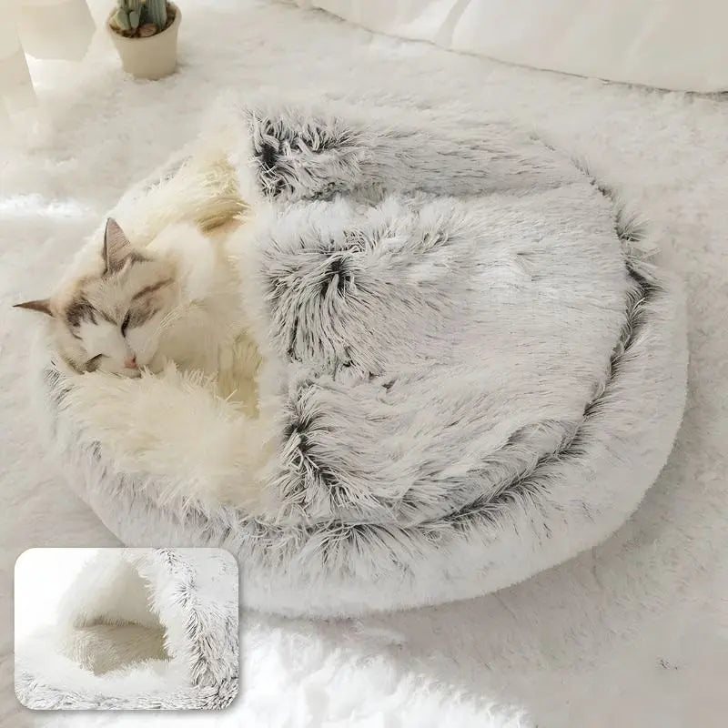 Pet Bed Plush Shelter Style Cosy Sleeping Cave For Small Dogs Cats Calming Enclosed Nest Indoor Resting Space | Thomler