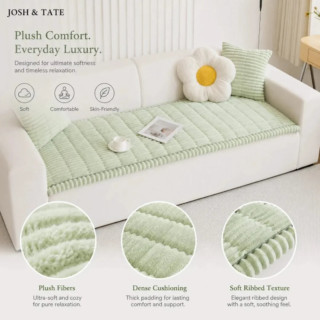 Ribbed Plush Couch Throw Blanket | Non-Slip Quilted Furniture Cover for Sofa, Loveseat & Sectional | Machine Washable | Thomler