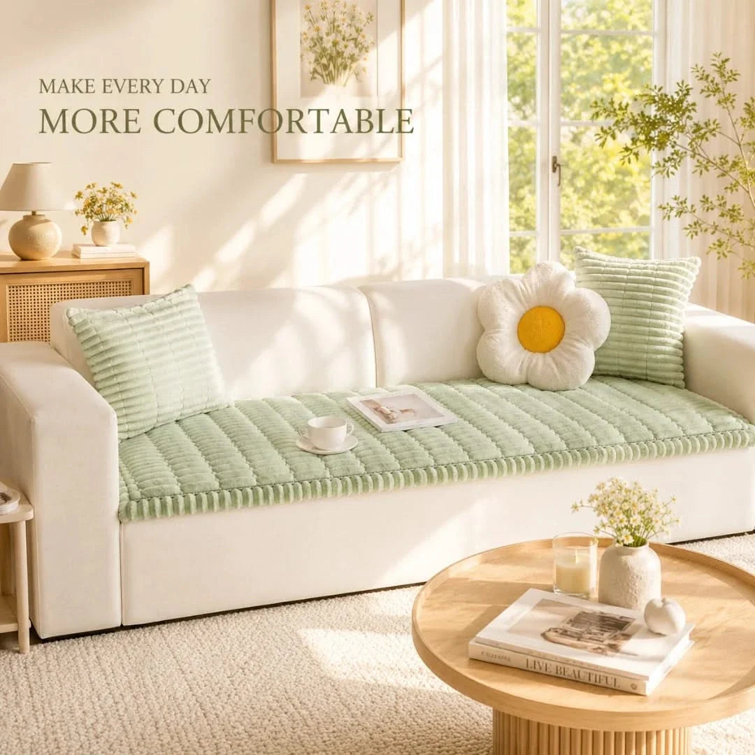 Ribbed Plush Couch Throw Blanket | Non-Slip Quilted Furniture Cover for Sofa, Loveseat & Sectional | Machine Washable | Thomler