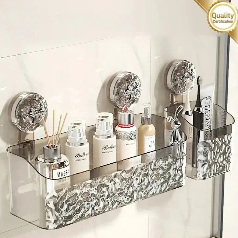 Suction Cup Bathroom Caddy Organizer – No Drill Wall Storage for Shower & Tile | Strong Hold on Smooth Surfaces | Thomler