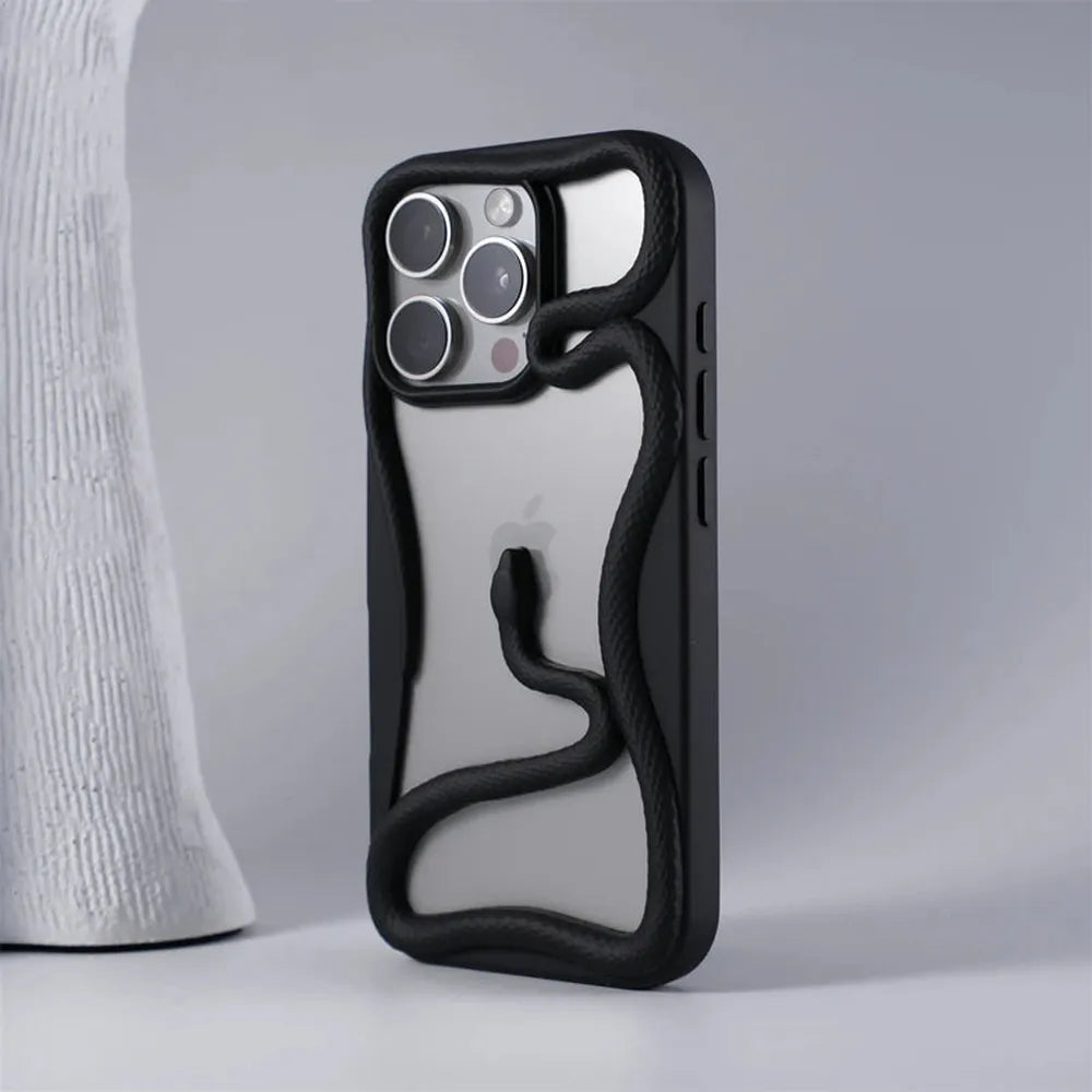 Serpent-Embossed Protective iPhone Case with Raised Edges for 12-17 Models – Shock-Absorbing Hard Shell with Metallic or Matte Finish | Thomler