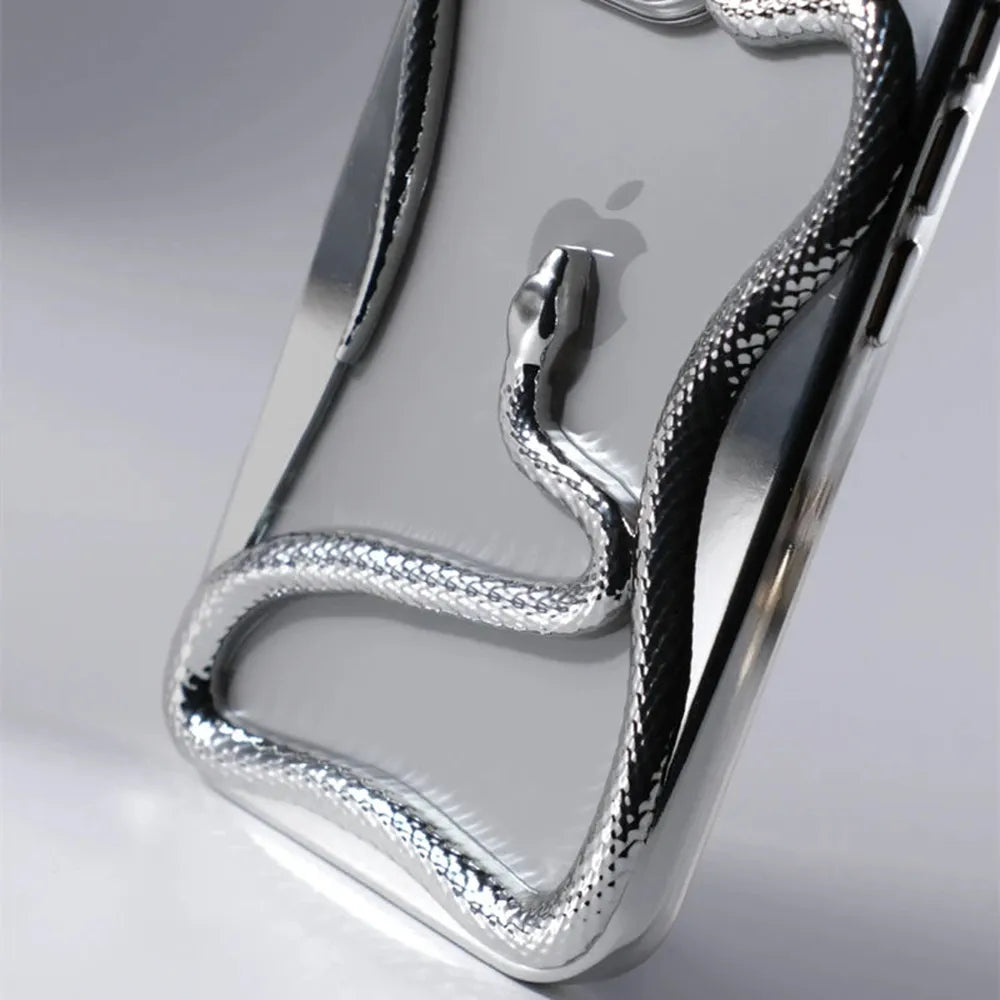 Serpent-Embossed Protective iPhone Case with Raised Edges for 12-17 Models – Shock-Absorbing Hard Shell with Metallic or Matte Finish | Thomler