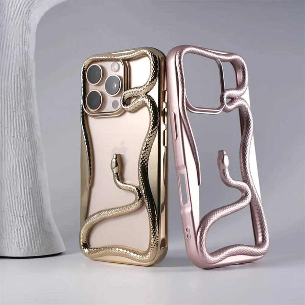 Serpent-Embossed Protective iPhone Case with Raised Edges for 12-17 Models – Shock-Absorbing Hard Shell with Metallic or Matte Finish | Thomler