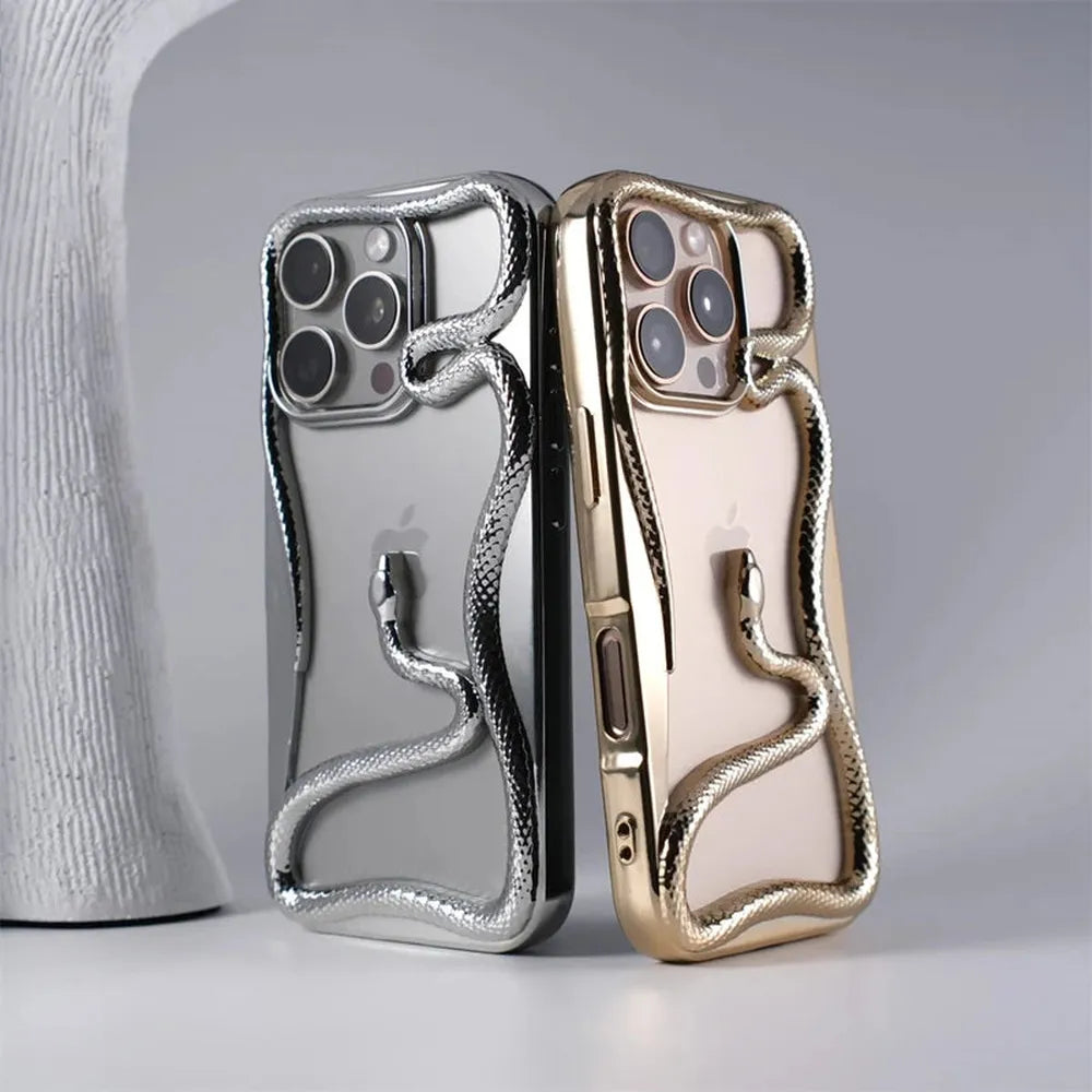 Serpent-Embossed Protective iPhone Case with Raised Edges for 12-17 Models – Shock-Absorbing Hard Shell with Metallic or Matte Finish | Thomler