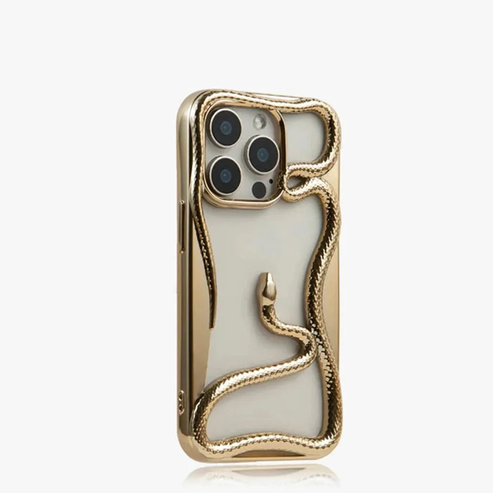 Serpent-Embossed Protective iPhone Case with Raised Edges for 12-17 Models – Shock-Absorbing Hard Shell with Metallic or Matte Finish | Thomler
