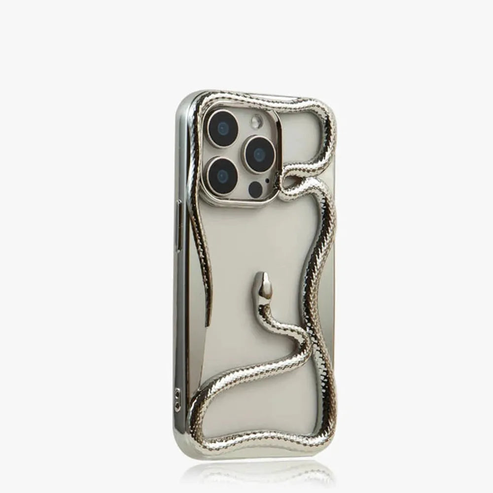 Serpent-Embossed Protective iPhone Case with Raised Edges for 12-17 Models – Shock-Absorbing Hard Shell with Metallic or Matte Finish | Thomler