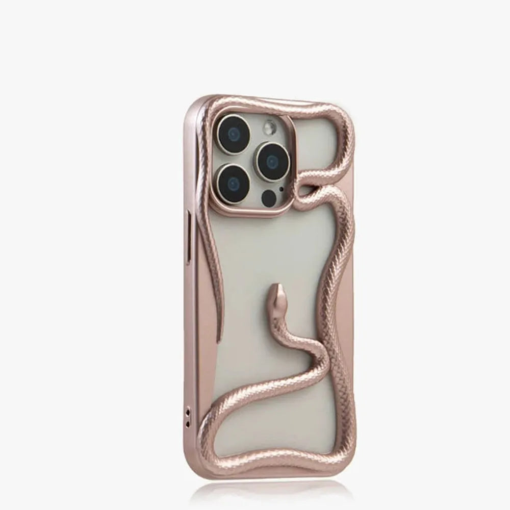 Serpent-Embossed Protective iPhone Case with Raised Edges for 12-17 Models – Shock-Absorbing Hard Shell with Metallic or Matte Finish | Thomler