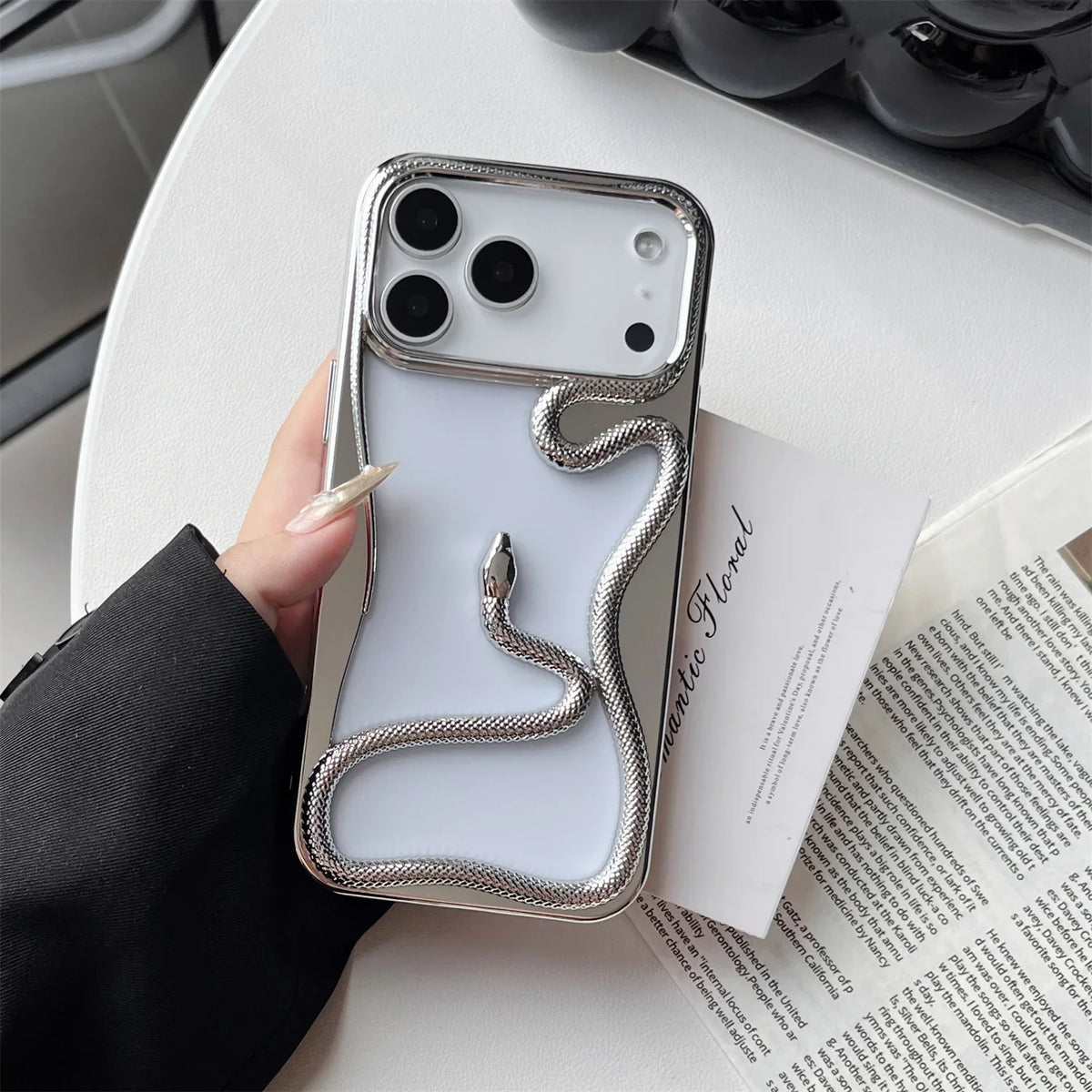 Serpent-Embossed Protective iPhone Case with Raised Edges for 12-17 Models – Shock-Absorbing Hard Shell with Metallic or Matte Finish | Thomler
