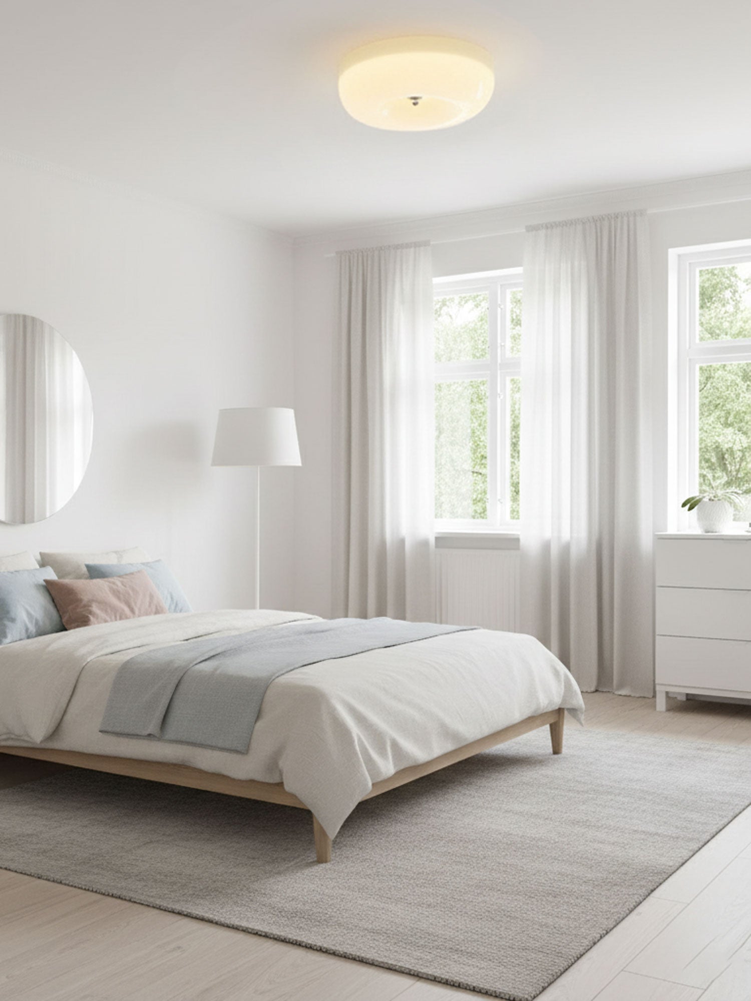 Ceiling Light Glass 15.7 in Cream Indoor Ambient Lighting Round Flush Mount Lamp | Thomler