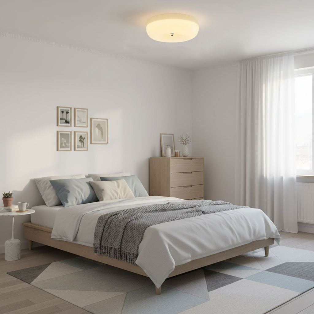 Ceiling Light Glass 15.7 in Cream Indoor Ambient Lighting Round Flush Mount Lamp | Thomler